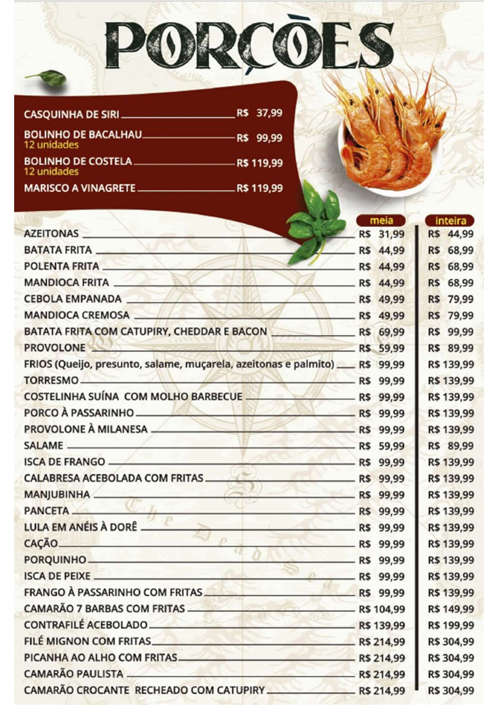 Cardápio Quiosque Navegantes — Porções