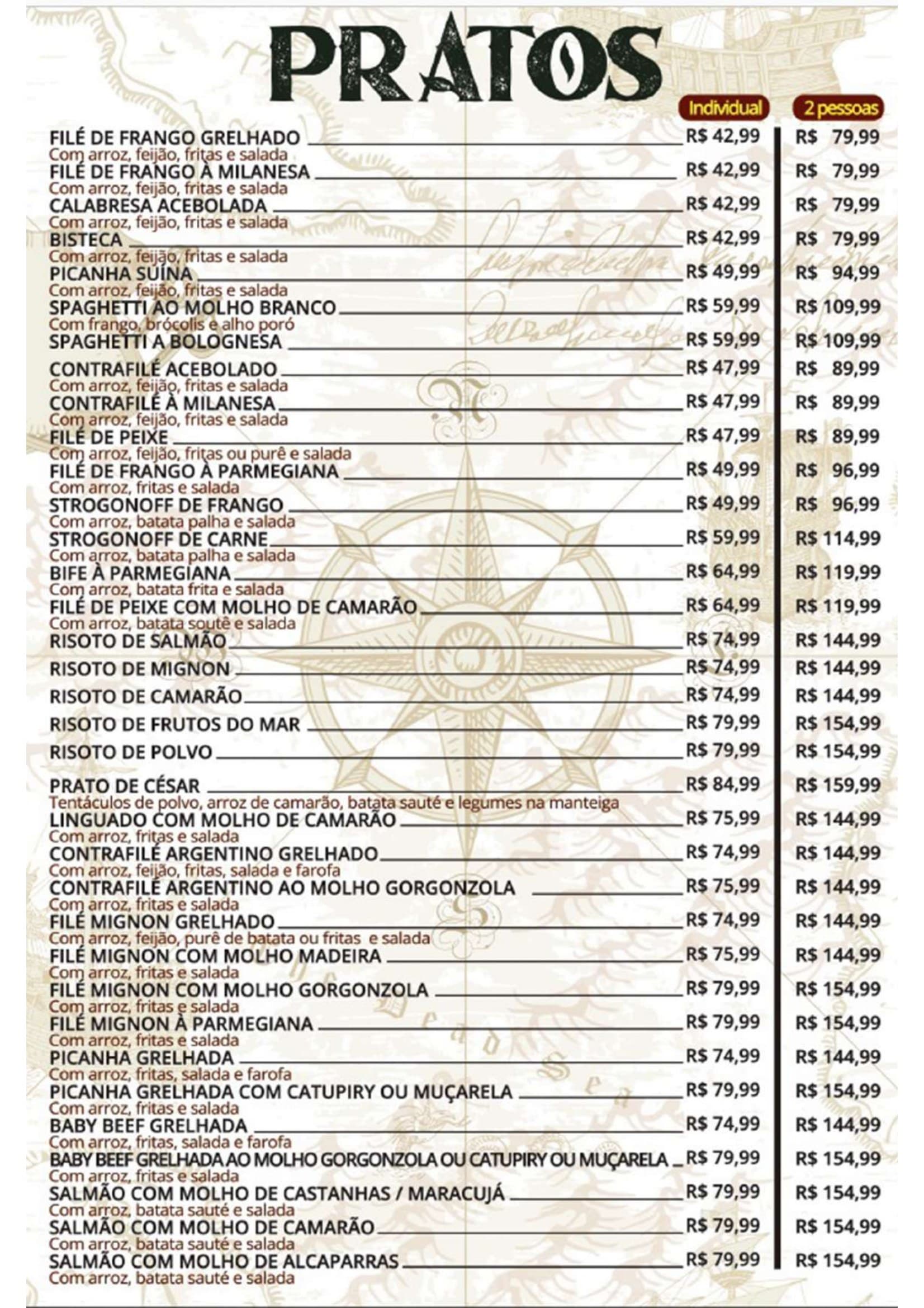 Cardápio Quiosque Navegantes — Pratos
