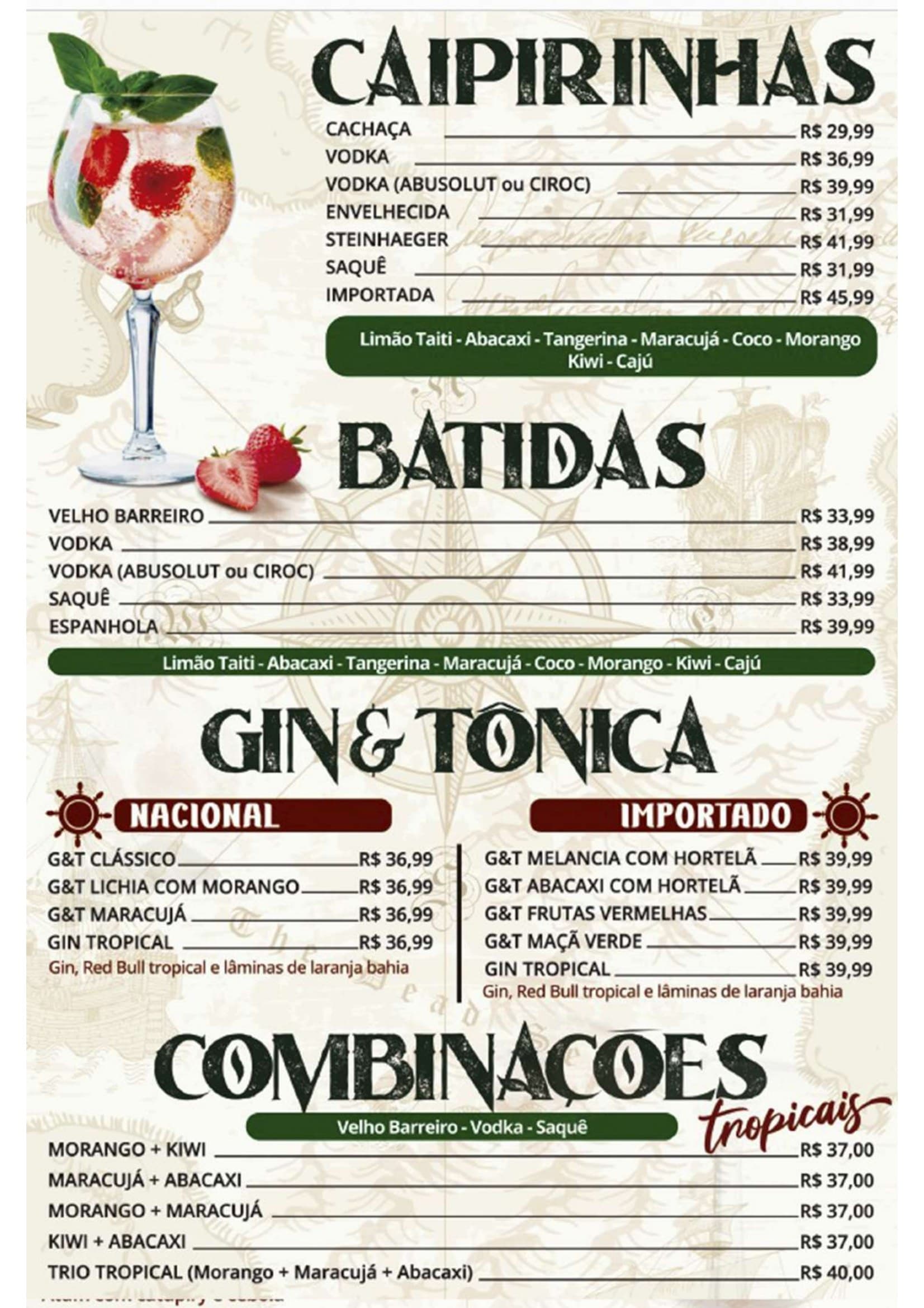 Cardápio Quiosque Navegantes — Caipirinhas e batidas