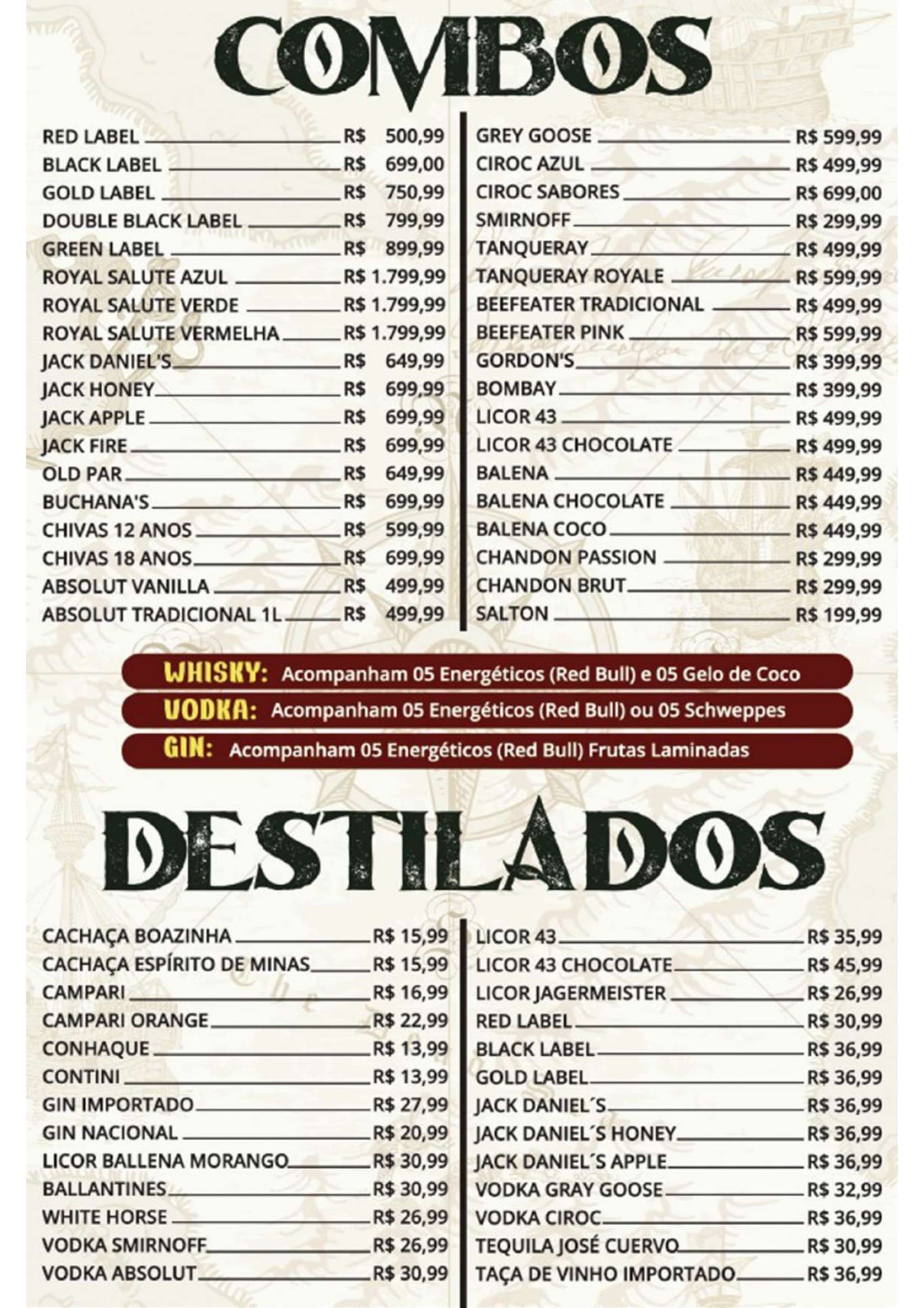 Cardápio Quiosque Navegantes — Combos e destilados